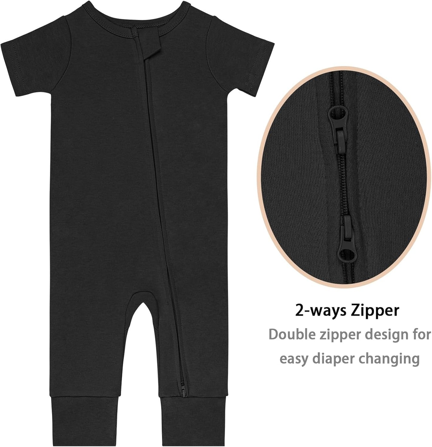 GUISBY Footless Short Sleeve Baby Pajamas with Zipper Cotton Infant Sleepwear
