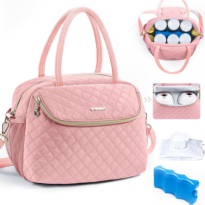 SFYBYHEART Breastmilk Cooler Travel Bag with 2pcs Wipes Dispensers and Ice Pack -Baby Bottle Cooler Bag for 6 Baby Bottles Up to 9 Ounce - Breast Pump Bag, Bottle bag for Daycare