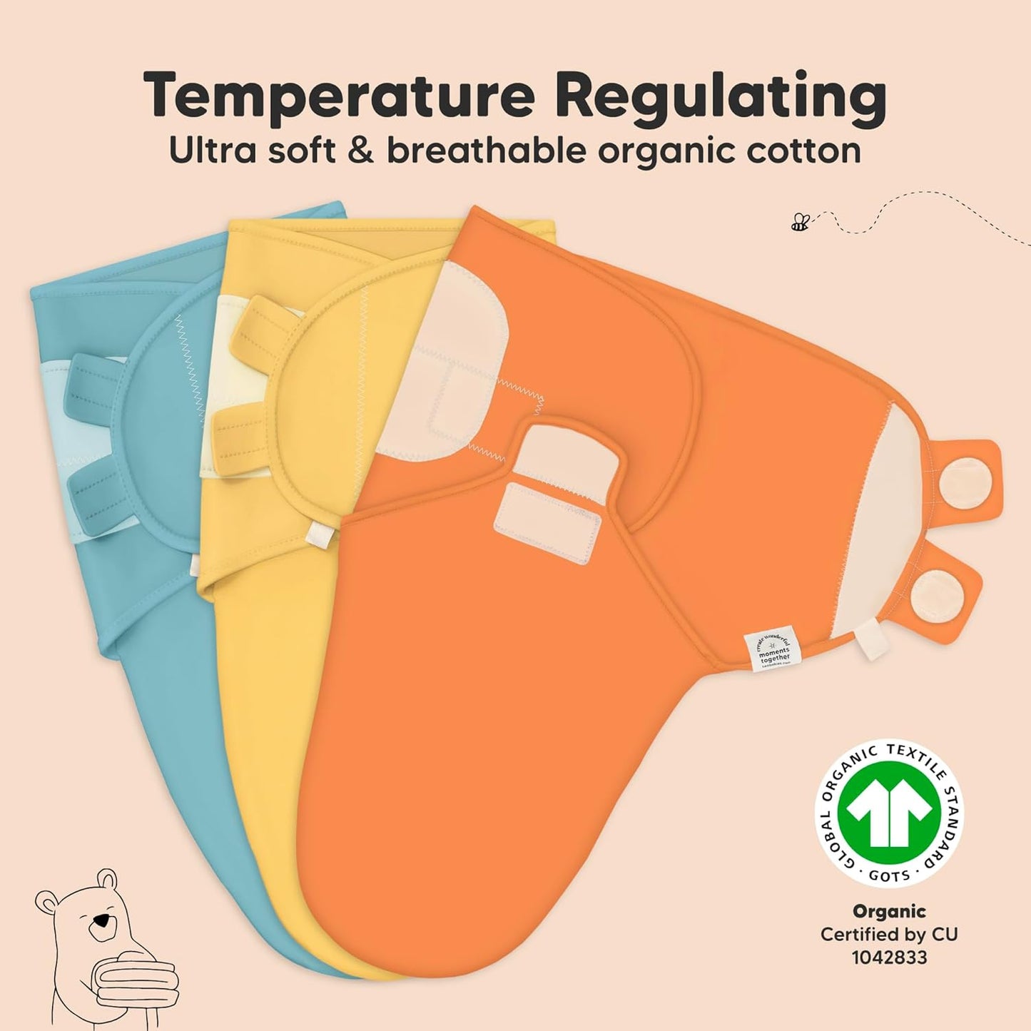 3-Pack Organic Baby Swaddle Sleep Sacks - Swaddles for Newborns, Infant 0-3 Months, Baby Girls, Boys, Soft & Snug Newborn Sleep Sack, Nursery Swaddling Blankets (Valiant)