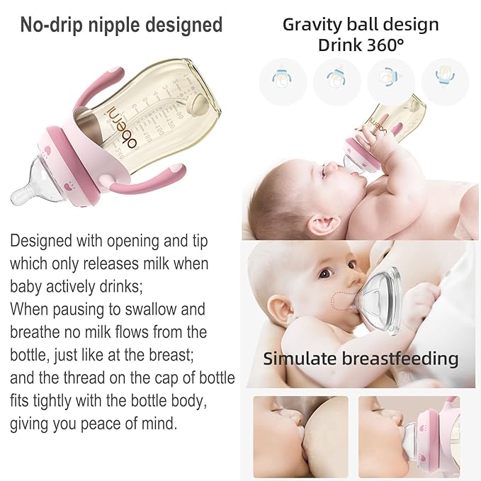 Baby Bottles, Anti Colic Breastfeeding Bottles with Medium Flow Nipples Size ＋, Wide Neck Baby Bottle for Babies, Newborn, Preemie 6+ Months, BPA Free (Blue, PPSU, 10 Ounce, 1 Pack)