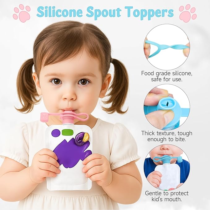 MORLIKE LIVING 2-in-1 Water Bottle Cap, 100% Silicone Topper for Food Pouch, No Spill Spout Adapter Turn Water Bottle into Sippy Cups, Protects Child’s Mouth, Travel Essentials (Mix/v2-4 Pack)