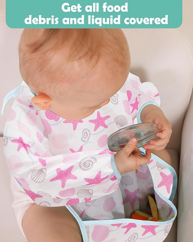 Lictin Long Sleeve Bibs 5 Pack - Baby Bibs, Waterproof Toddler Bibs, Baby Smock for Eating, Baby Bibs for Feeding Teething