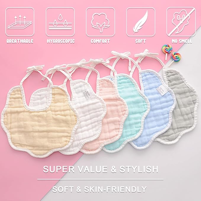 Muslin Baby Bibs for Drooling and Teething Newborn Drool Bibs for Baby Girl Boy