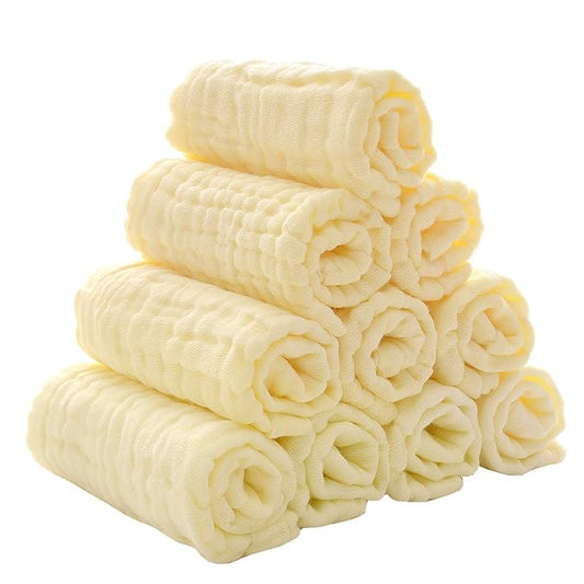MUKIN Baby Washcloths - Natural Cotton Baby Wipes - Soft Newborn Baby Face Towel for Sensitive Skin- Baby Registry as Shower, 10 Pack 12x12 inches