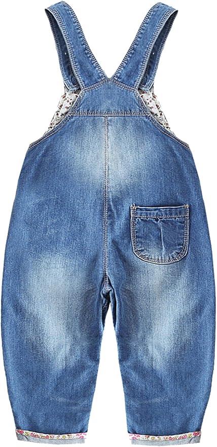 KIDSCOOL SPACE Baby Little Kids Cute Denim Embroidered Fashion Jean Overalls