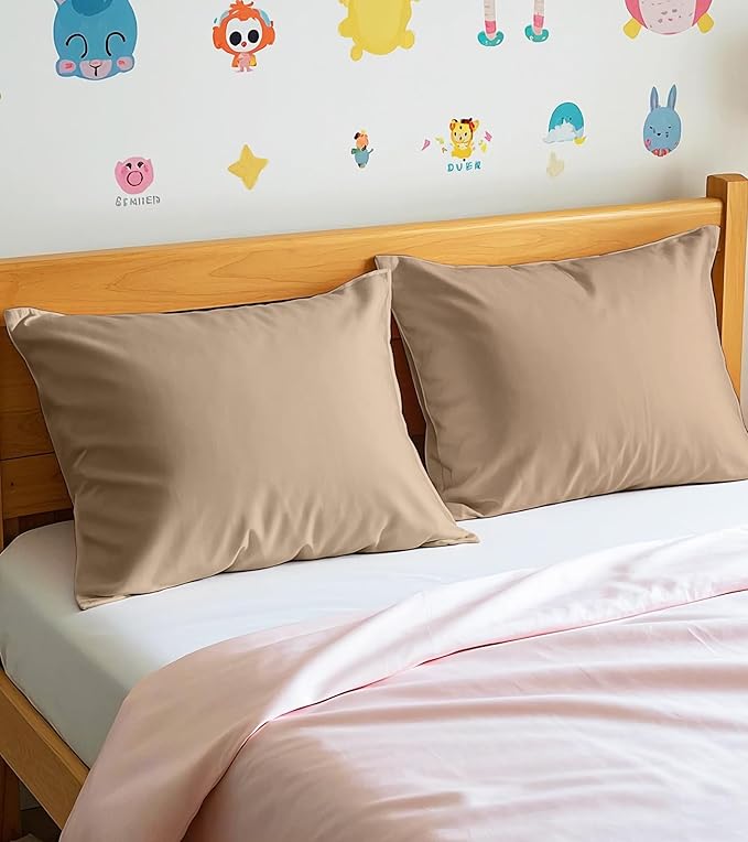 Deep Dream Toddler Pillowcases for 13x18 Pillow 2 Pack, 100% Cotton Travel Pillow Case Cover, 600 Thread Count Cotton 13x18 Pillow Covers, Soft & Breathable Pillow Cases with Envelope Closure, Khaki