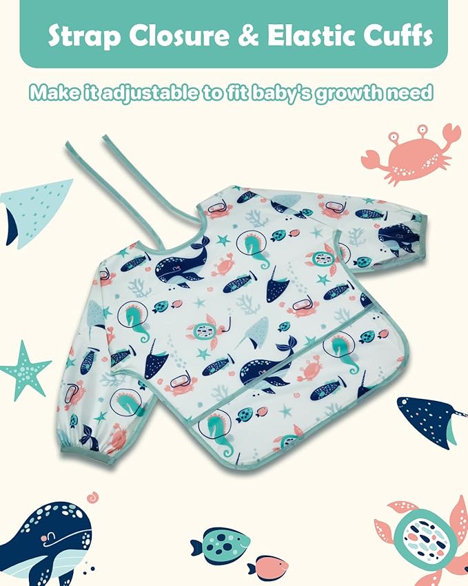 Lictin Long Sleeve Bibs 5 Pack - Baby Bibs, Waterproof Toddler Bibs, Baby Smock for Eating, Baby Bibs for Feeding Teething