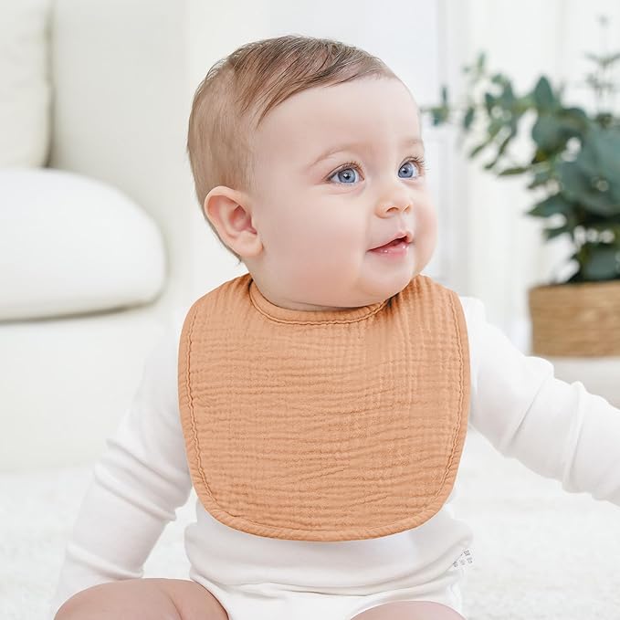 Bearmoss Muslin Baby Drooling Bibs 8 Pack, 100% Cotton Square Adjustable Bandana Bibs Gift for Baby Girls Boys Teething Drool