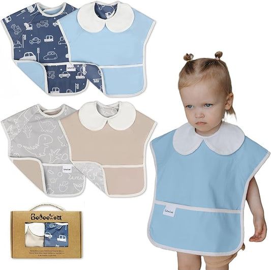 6-Layer Waterproof Baby Bib, Reversible, Adjustable, Washable, Stain Oil Resistant, 6-36 Months, 2-Pack, food bib