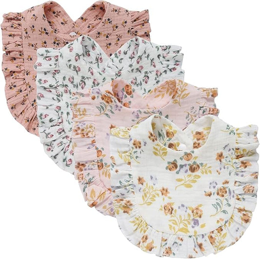4 PACK Solid Muslin Baby Drool Bibs Set for Unisex Boys Girls Cotton Adjustable Teething Feeding Drooling Bibs