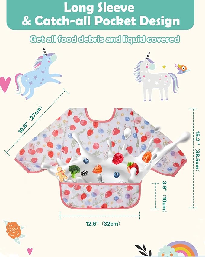Lictin Long Sleeve Bibs 5 Pack - Baby Bibs, Waterproof Toddler Bibs, Baby Smock for Eating, Baby Bibs for Feeding Teething