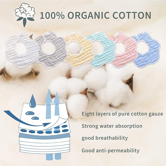 Muslin Baby Bibs for Drooling and Teething Newborn Drool Bibs for Baby Girl Boy