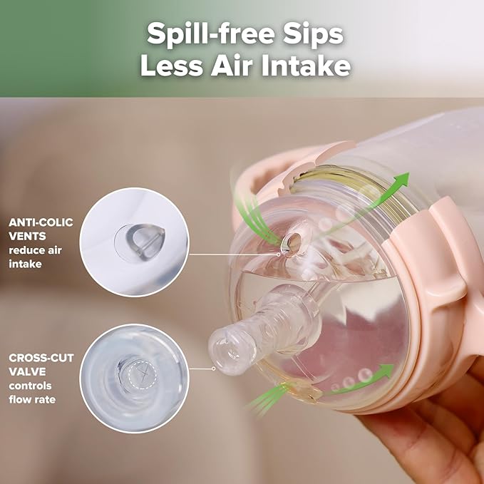 haakaa Weighted Straw Cup Sippy Cup for 6+ Month Old, Silicone Baby Straw Cup Water Cup Training Cup with Straw Brush, 8oz/250ml, Peach