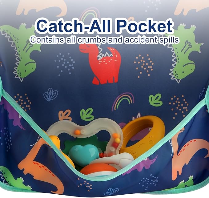 Accmor 5 Pack Long Sleeve Bibs, Baby Smock Waterproof Sleeved Bib Smock for Baby Toddler 6-36 Months