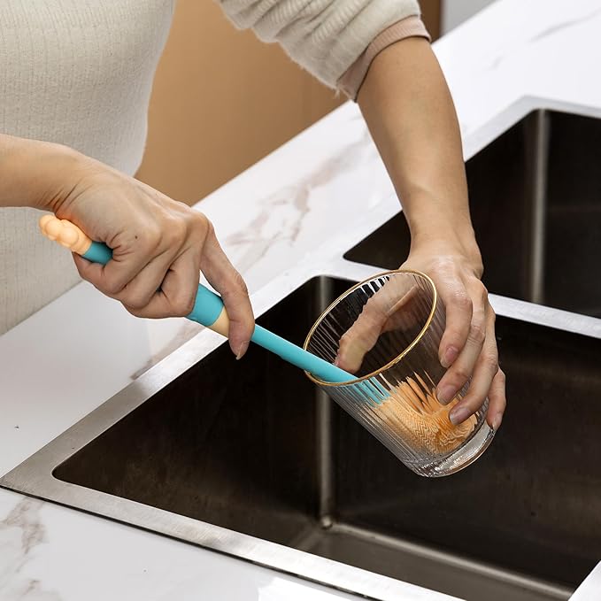 Chemimoso Adjustable Handle Length 10.5-13.8in Water Cup Cleaner Bottle Brush, Silicone Baby Bottle Brush, Pot Brush Cleaner, Pink