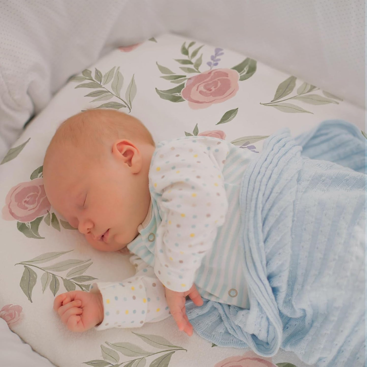 Gllquen Baby Bassinet Sheets 4 Pack, Breathable Cozy Fitted Mattress Sheet, Elastic Travel Crib Fashionable Floral Pattern, Standard Cradle Safe Sheets for Baby Boys Girls 32"x16"(Deer & Rose)