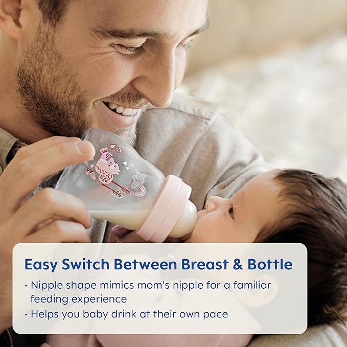 MAM Premium Glass Baby Bottles, Easy Switch Between Breast and Bottle, Feel Good Medium Flow, Newborn Essentials Must Have, 2+ Months, BPA Free, 9oz, Girl, 3 Pack