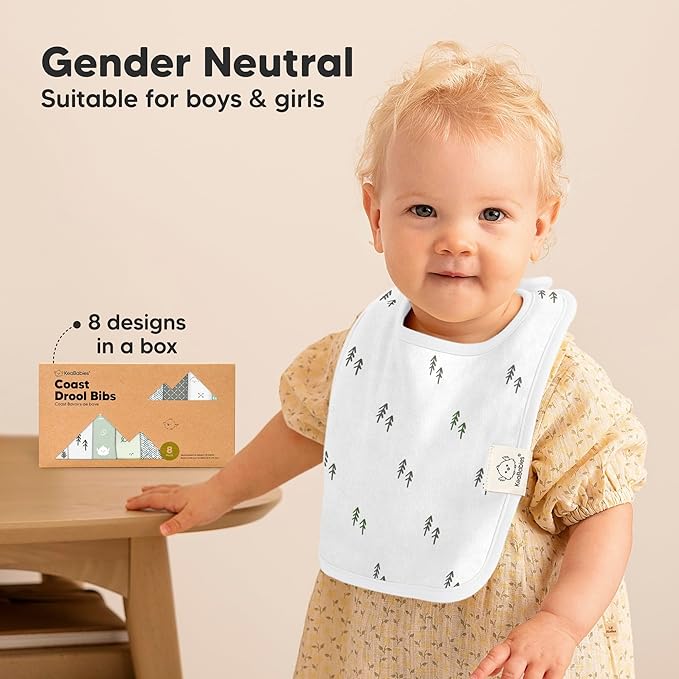 KeaBabies 8-Pack Organic Baby Bibs for Boys, Girls - Super Absorbent Cotton Drool Bibs for Baby Girl & Boy, Teething Toddler, Drooling Newborn, Ultra Soft & Machine Washable (Nordic)
