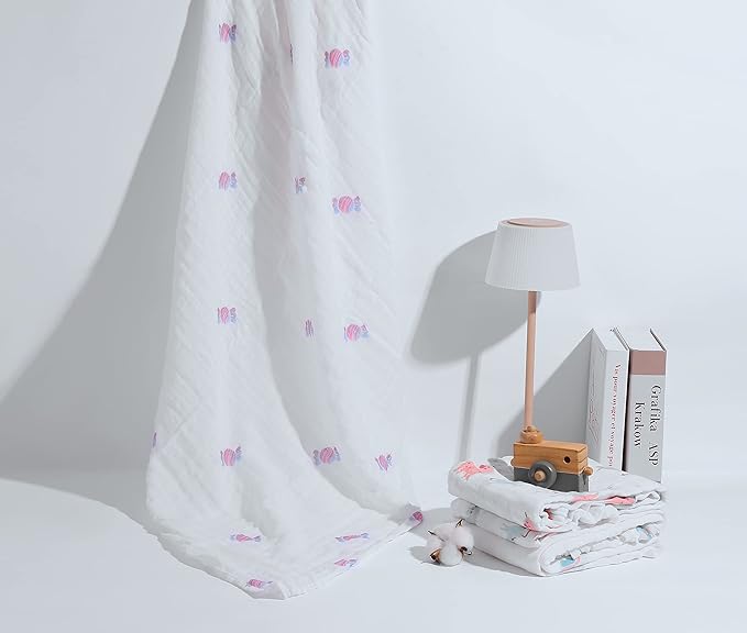 Muslin Baby Quilt 100% Cotton Newborn Blanket 47" X 47" 2 Layers Muslin Swaddle for Boy and Girl (Rainbow Series)