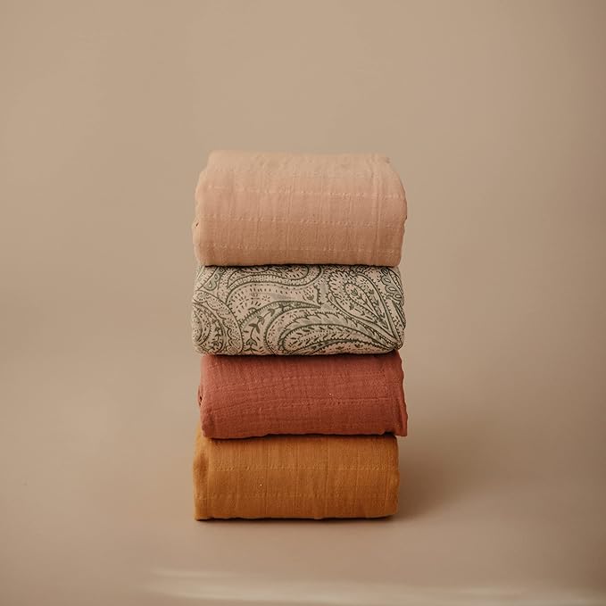 mushie Muslin Baby Swaddle Blanket | 100% Organic Cotton (Cedar)
