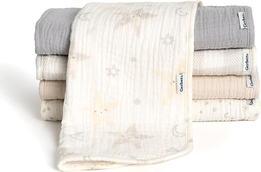 Gerber Baby Unisex Muslin Burp Cloths 5-Pack, Multi Stars, Large Size 20" x 10"