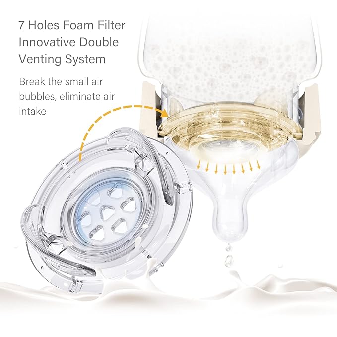 Yooforea Silicone Coated Glass Baby Bottle, 0M+ Slow Flow Nipple I Anti-Colic, Wide Neck, Stable Base I Medical-Grade Silicone Coating for Shatter Protection, BPA BPS PVC Free (2 Pack, 3 Ounce-Cream)