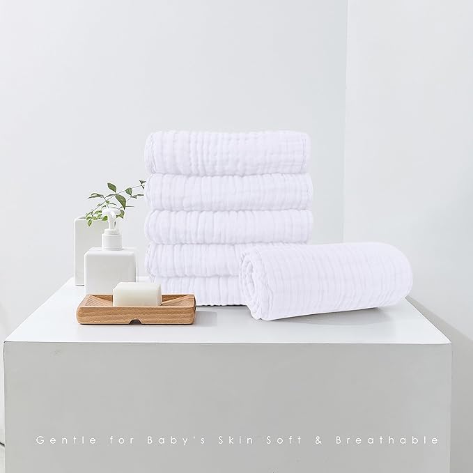 Muslin Burp Cloths 100% Cotton Large 20''x10'' Extra Soft and Absorbent Baby Wash Cloths Spit Up Rags - Baby Burping Cloth for Boys Girls Items(12 Pack White)