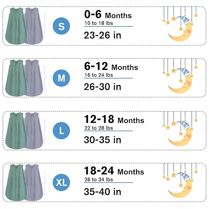 2 Pack Baby Sleep Sack 0-24 Months Baby Sleeping Bag 2-Way Zipper Toddler Wearable Blankets (Gray&Green TOG 0.3, Small)
