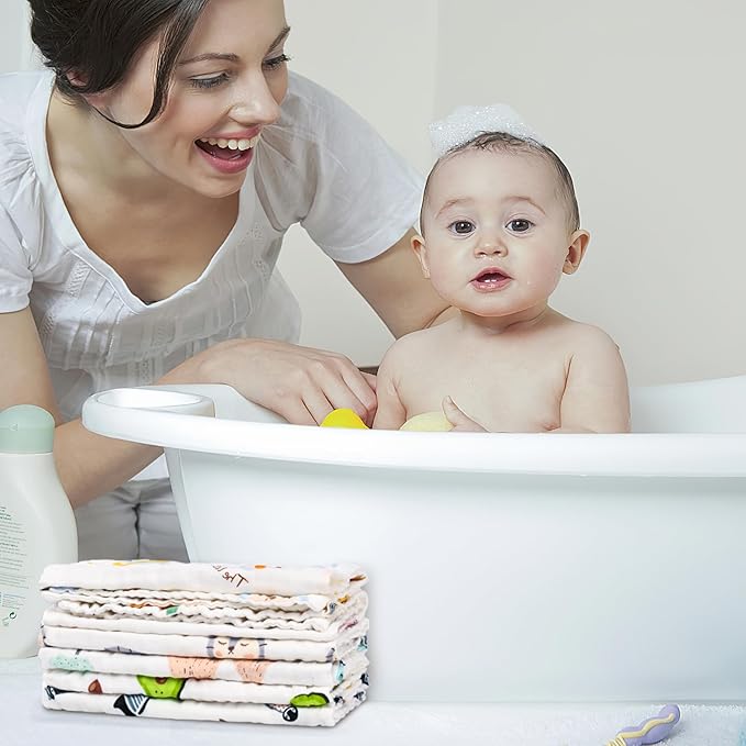 FOOK FISH Muslin Burp Cloths Cotton Burping Cloth 20'' X 10'' Pack of 6 for Baby Spit Up Cloths for Newborn,Absorbent,Soft,Large,6 Layers,Baby Burp Rags,Unisex,for Boys and Girls(Colorful)