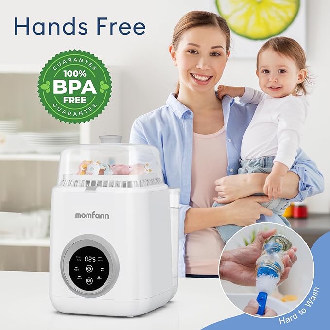 19 Min Bottle Washer, Quick Wash, Sterilizer and Dryer - All-in-One Cleaner, Bottles, Pump Parts and Baby Accessories, Ideal Gift for New Parents, Grey