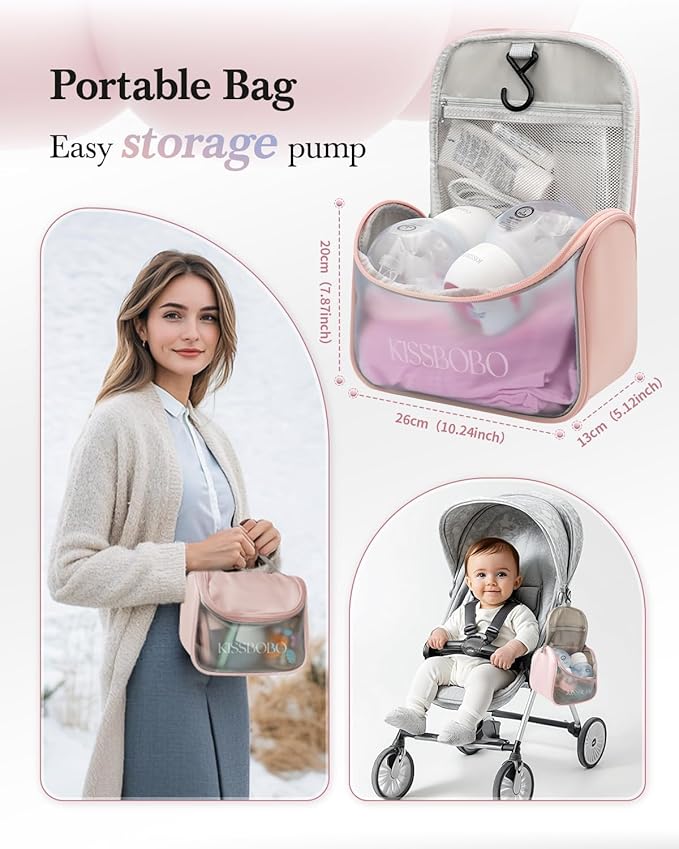 KISSBOBO ABP-1508 Hands Free Breast Pump Wearable with Storage Bag, Wearable Breastfeeding Pump Strong Suction, Low Noise, 3 Modes 9 Levels, with 21/24mm Insert/Flange, 2 Pack (White)