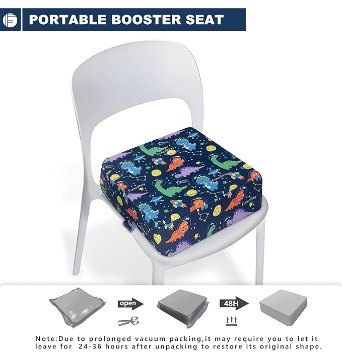 Toddler Booster Seat for Dining Table, Portable Booster Seat for Kitchen Chair, 4 Inch High-Density Foam Cushion with Adjustable Safety Straps and Non-Slip Bottom, Perfect for Kids Travel and Daily