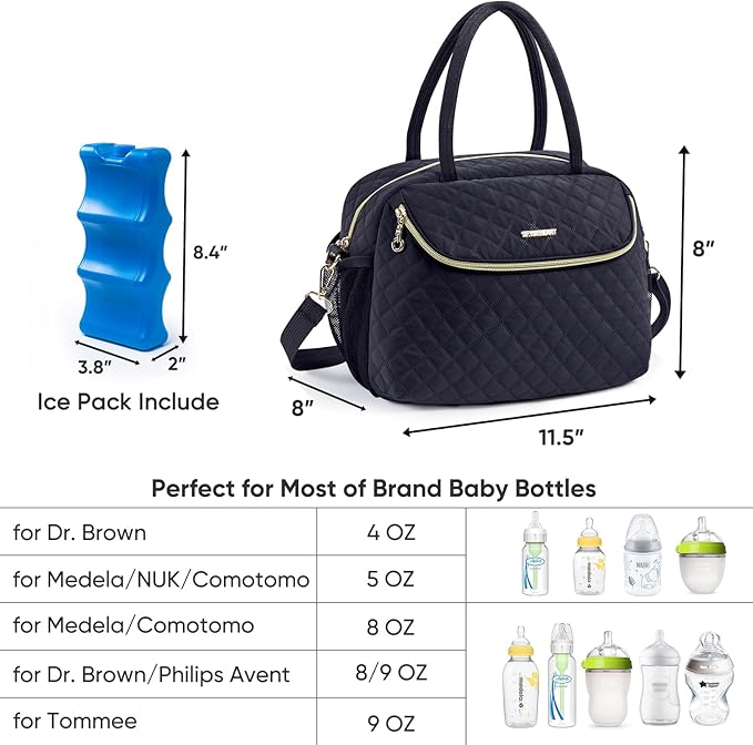 Breastmilk Cooler Travel Bag with 2pcs Wipes Dispensers and Ice Pack - Baby Bottle Cooler for 6 Bottles Up to 9 Ounce