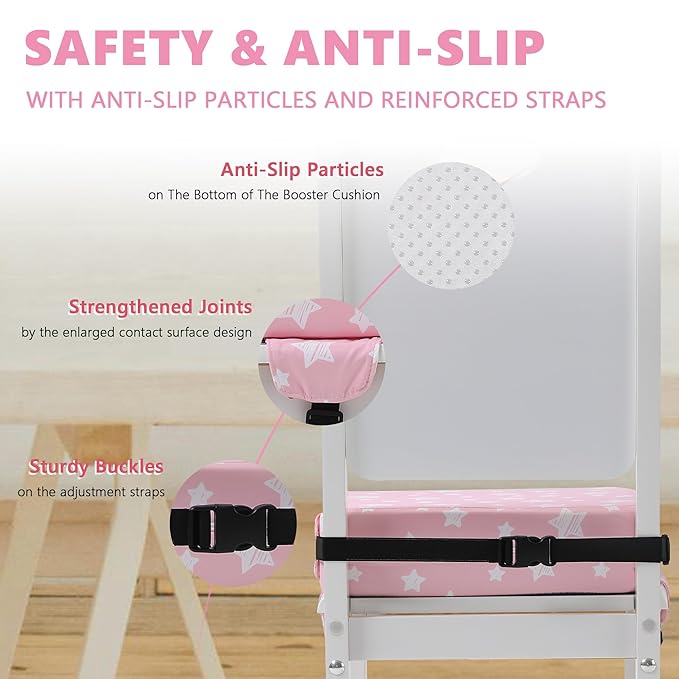 Booster Seat for Kitchen Chair with Adjustable Straps, Toddler Booster Seats for Dining Table Portable for Travel Camping Eating, Booster Cushion for Table for Baby Child Infant Kid Boy Girl
