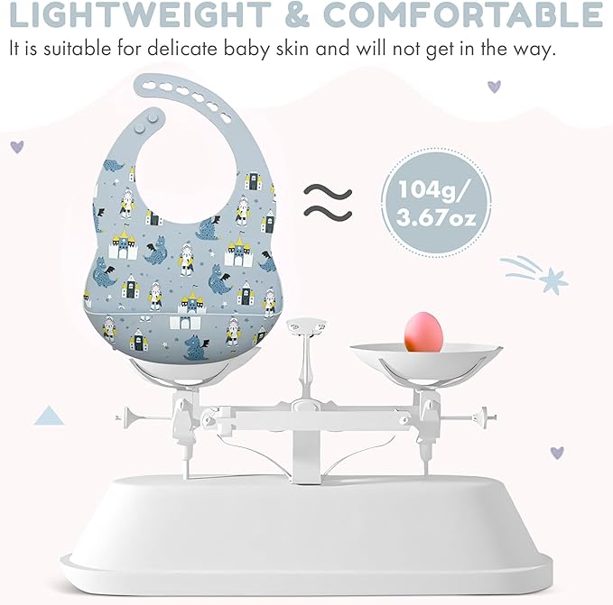 BPA-Free Silicone Baby Bibs with Travel Case, Toddlers Boys/Girls, Large Pocket, Adjustable, Toddlers 6-48 Months