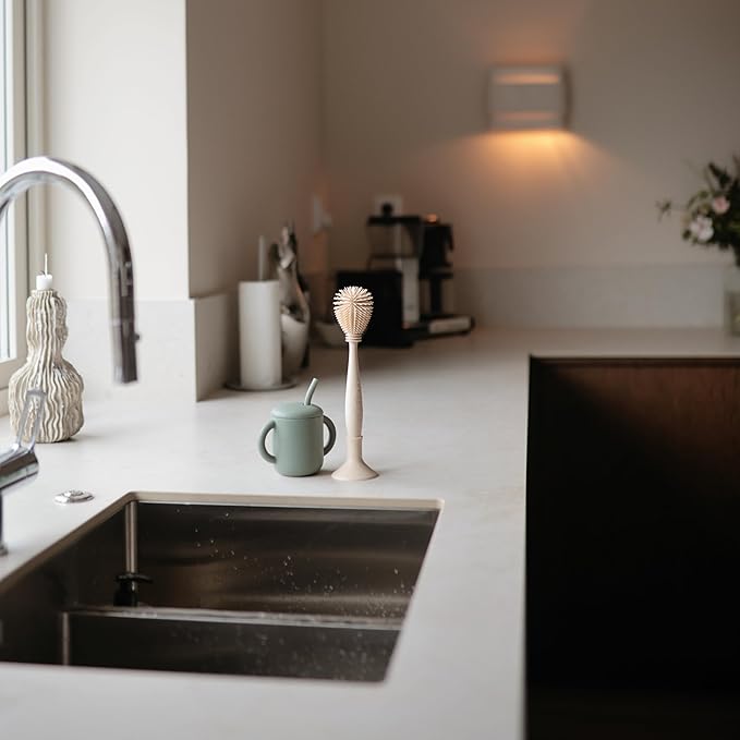 mushie Baby Bottle Brush | Soft Silicone with Suction Base (Blush)