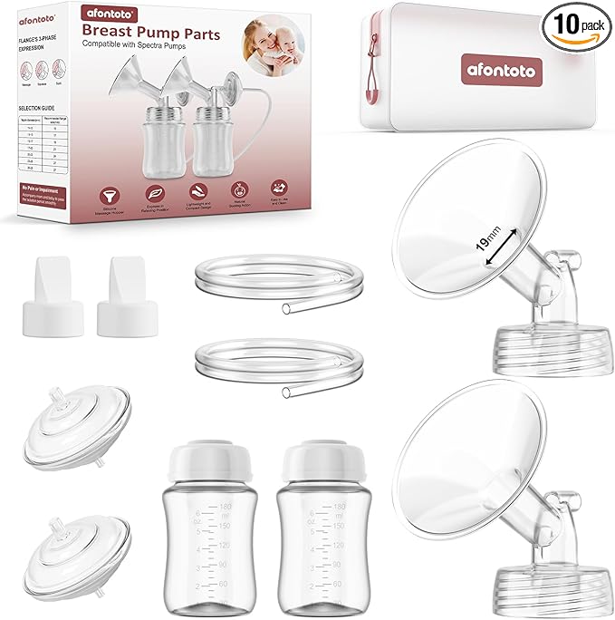 Pump Parts Compatible with Spectra S1/S2/9Plus Breastpump, Full Set Replacement Parts for Spectra Include 19mm Flange,Duckbill Valve,Backflow Protector,Tube,Bottle, Not Original Spectra S2 Accessories