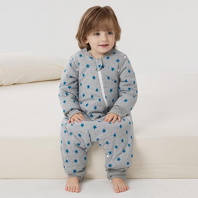 Duomiaomiao 3.5 TOG Toddler Sleep Sack 12-24 Months 100% Cotton Winter Side Open Zipper Baby Sleep Sack with Feet, Warm Toddler Wearable Blanket