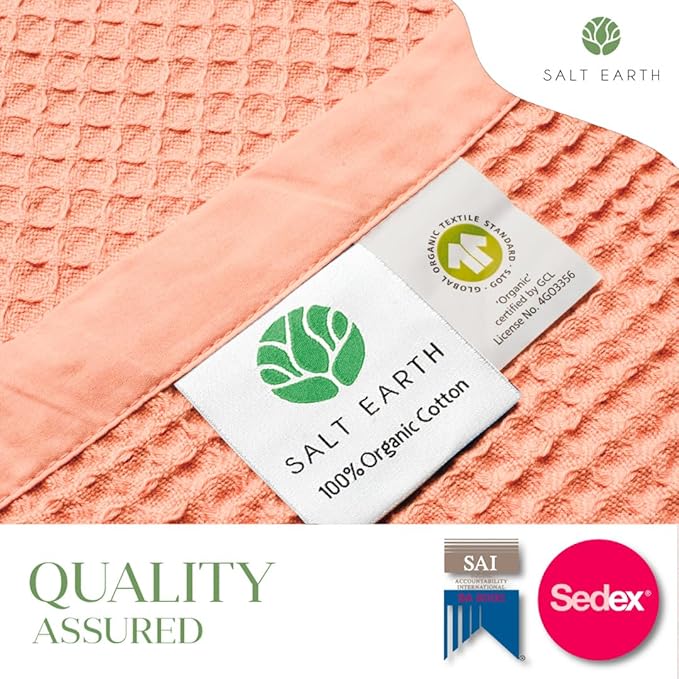 Salt Earth GOTS Certified 100% Organic Cotton Throw Blanket, 60" X 80" Waffle Blankets & Throws for Bed, Throw Blanket for Couch, Modern and Cozy Blanket, All Seasons, Comfy Soft Blankets (Sun Bay)