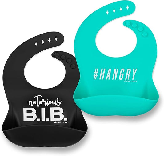 Simka Rose Silicone Baby Bibs with Food Catcher - Adjustable Soft Catch All Bib for Boys & Girls - High Chair Dining Table