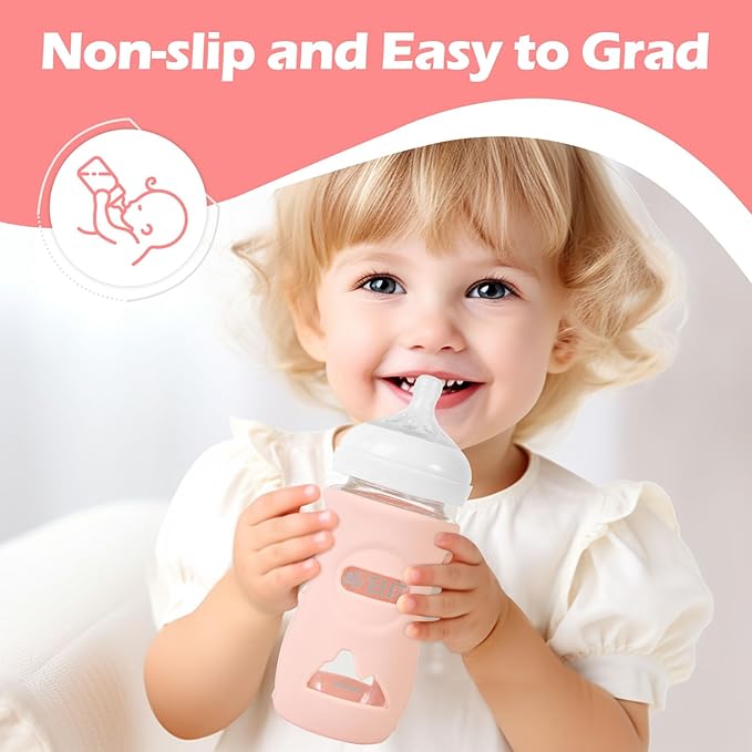 3 Pack Silicone Sleeves for Philips Avent Natural Glass Baby Bottles, Anti Breakage Baby Bottle Holder for Baby Girls, Compatible with Philips Avent Glass Natural Baby Bottle, 8 oz