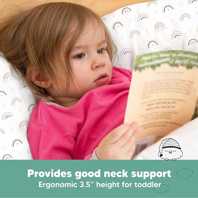 Toddler Pillow with Pillowcase - 13x18 My Little Dreamy Kids Travel Bed Pillows for Sleeping, Organic Cotton Small Pillowcase, Soft & Breathable, Machine Washable,Toddlers 2-5 years old(Jolly Rainbow)