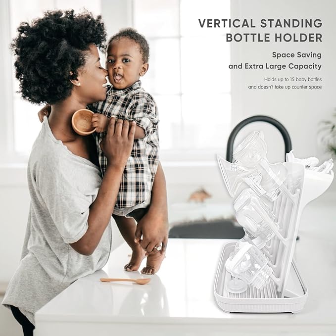 Termichy Baby Bottle Drying Rack: Large Vertical Bottle Dryer Rack Holder - Space Saving Standing Drying Rack for Baby Bottles and Pump Part Cleaning (White)