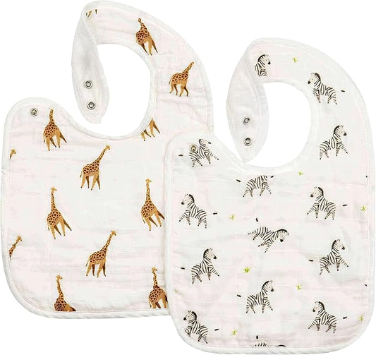 Bamboo Little Bamboo Viscose Baby Bib Set (2-pack), Giraffe & Zebra - 70% viscose made from bamboo, 30% cotton muslin, Imported