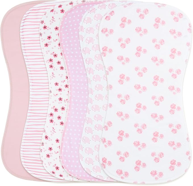 2-in-1 Burp Cloths and Baby Bibs - 6 Pack Large Super Absorbent Soft Cotton Burping Cloths for Spit Up, 3 Layers Thick Baby Burp Rags for Girls & Boys