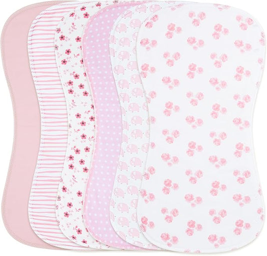 2-in-1 Burp Cloths and Baby Bibs - 6 Pack Large Super Absorbent Soft Cotton Burping Cloths for Spit Up, 3 Layers Thick Baby Burp Rags for Girls & Boys
