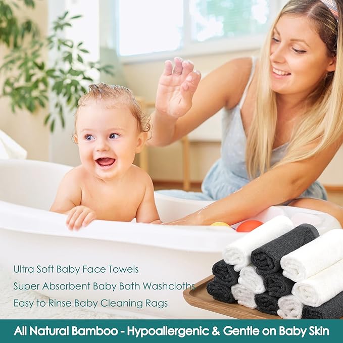 Baby Washcloths 12 Pack, 10x10 inch Heavenly Soft Wash Cloths for Face and Body, Gentle & Safe White Face Towels on Sensitive Skin, Baby Essentials Bath Shower Gifts for Infant Kid Toddler Children