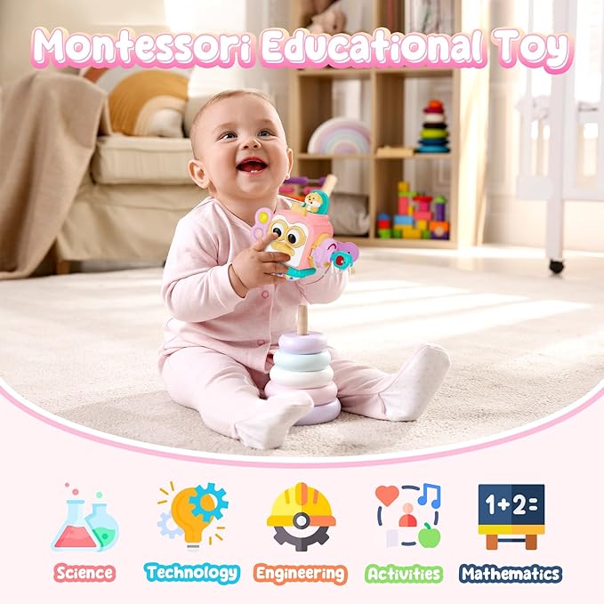 Montessori Toys for 1 Year Old Girl, Busy Board Cube for Girls,Baby Travel Sensory Toys for Toddlers 1-3, Fine Motor Skills Educational Toys, Birthday Gifts for 6 9 10 12 18 Girls
