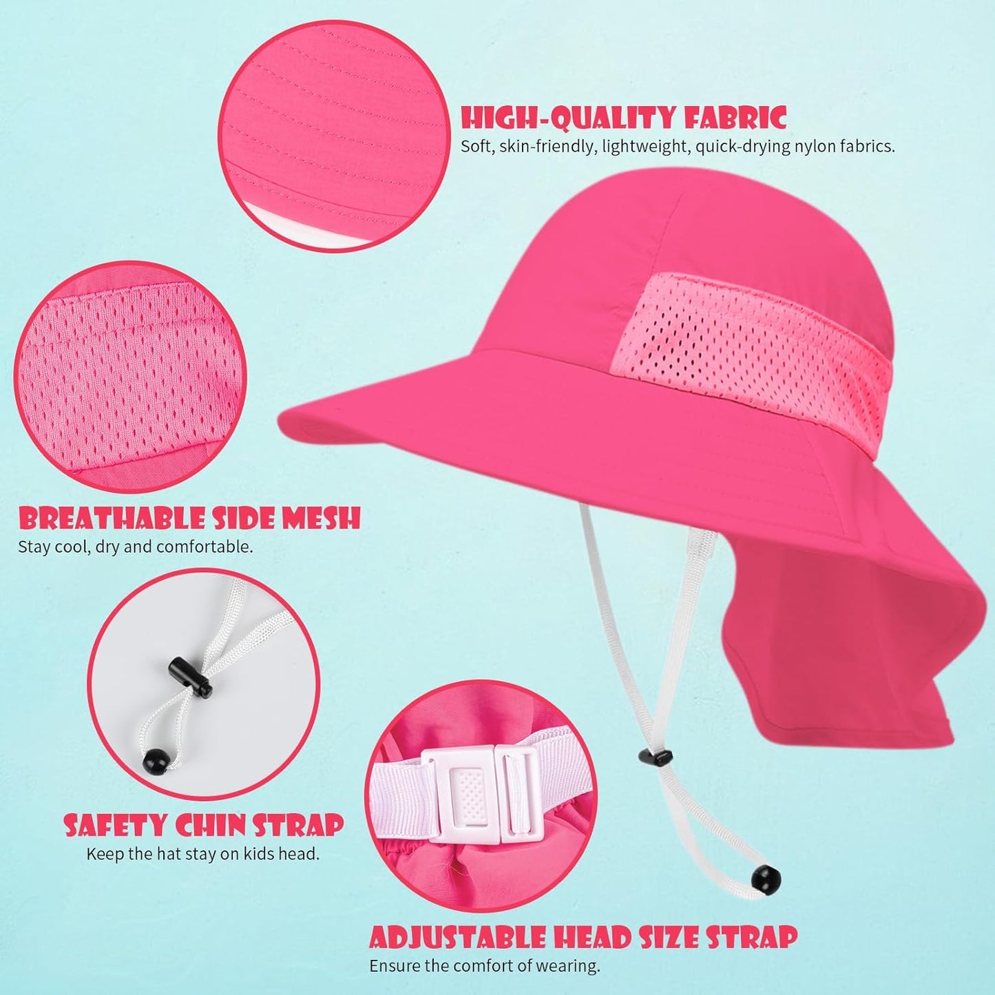 Toddler Baby Sun Hat Kids Summer UPF 50+ for Boys Girls Adjustable Beach Hats with Bucket Wide Brim Age 1-7 Years