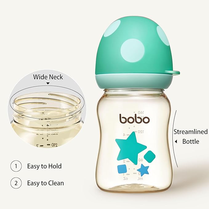 YOHKOH PPSU Baby Bottle Wide Neck, Newborn Anti-Colic Baby Bottle with Natural Response Nipple, Streamlined Body, Easy to Clean (5.4oz (Pack of 4), Blue)